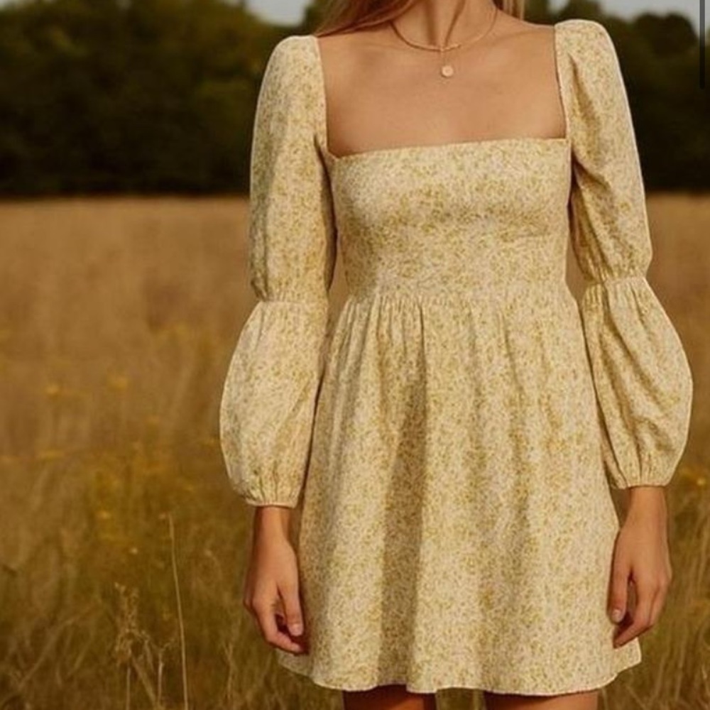 Reformation Michaela Yellow Long Sleeve Summer Dress. Size 0